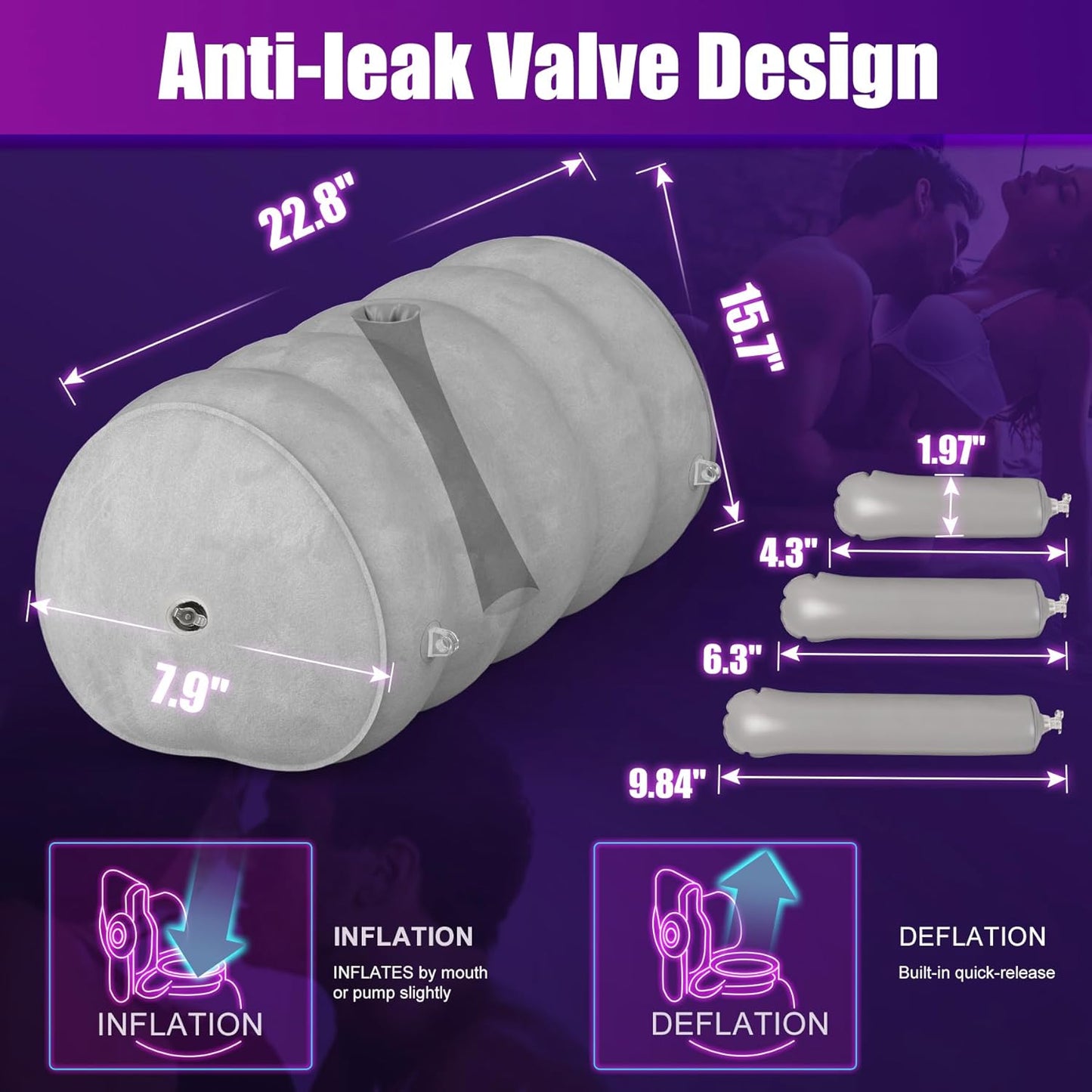 Sex Pillow Couples Sex Toys, BDSM Toys Mount Dildo Pillow Sex Toy with Bondage, Heart-Shaped Support Inflatable Sex Chair Sex Furniture for Bedroom, Sex Toys for Women Couple