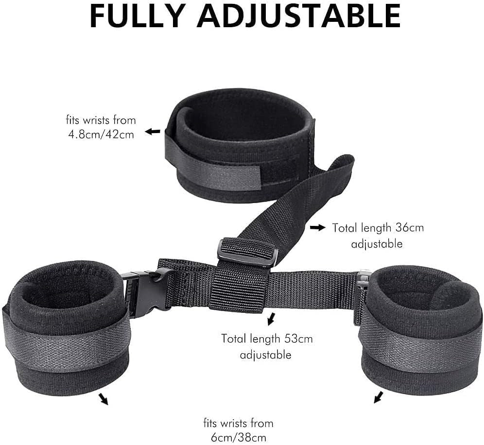 BDSM Neck to Wrist Restraints Bondage Set - behind Back Handcuffs Collar with Blindfold Adjustable Bondage Set Bed SM Games Play Sex Toys for Couples S&M Whips