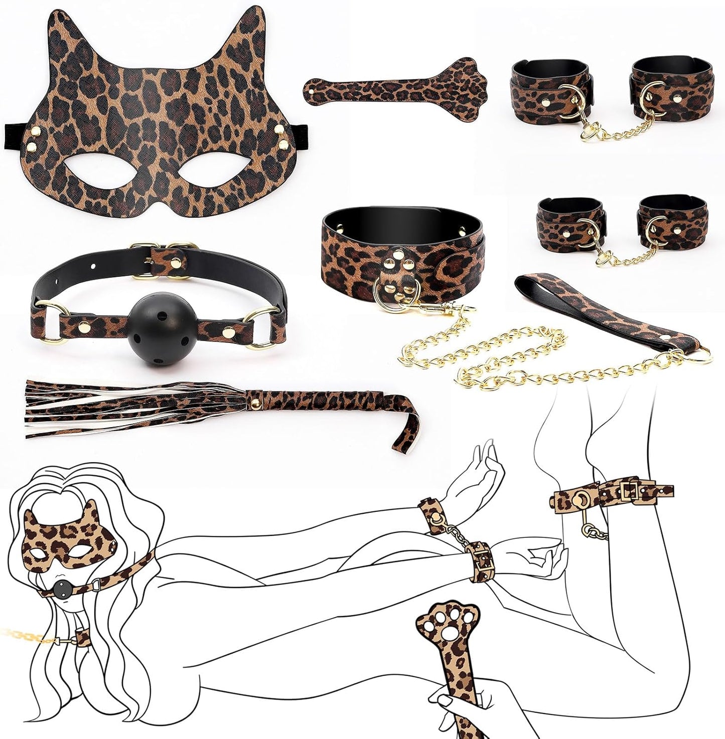 LeopardLust 7-Piece BDSM Bondage Kit