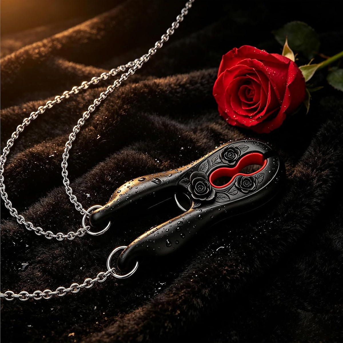 BlackRose BDSM Nipple Clamps with Silicone Pads and Metal Chain