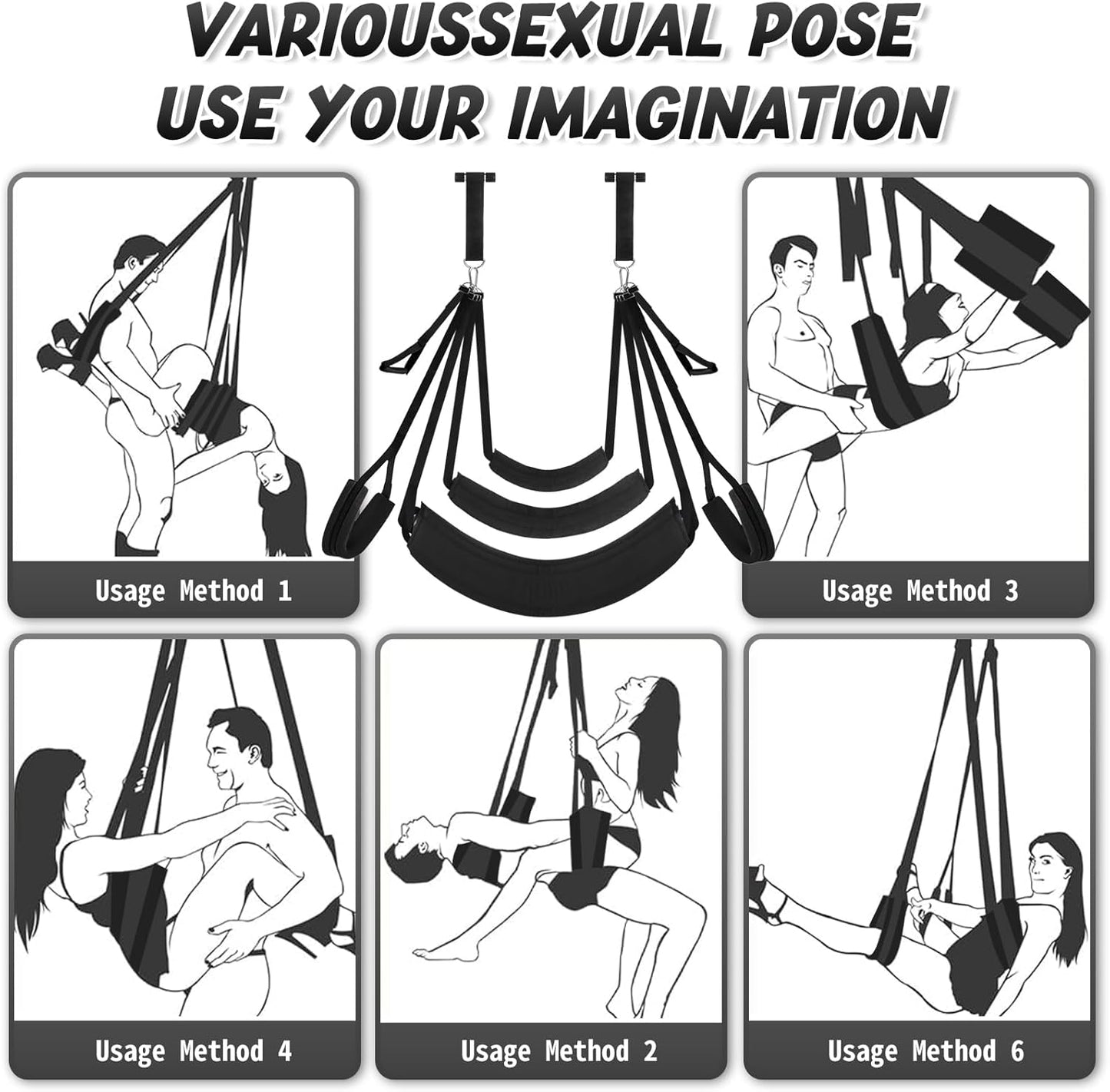 Door Sex Swing for Couples-Extra-Wide 26'' Thick Cushions & Adjustable Straps for Adult Bondage Games and Bedroom Restraints (Black)