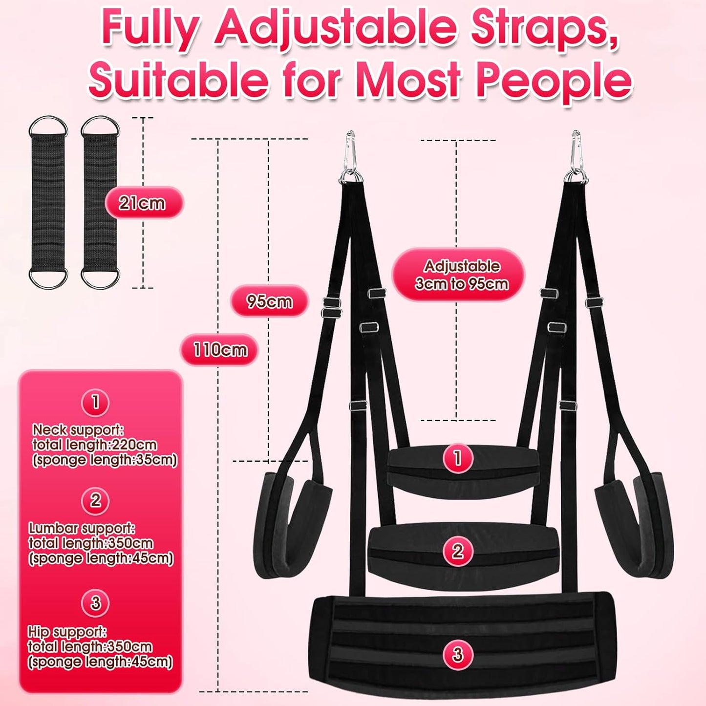 BDSM Sex Swing Sex Toys for Couples Ceiling & Door Sex Swings with Widened Comfortable Seat Adjustable Sex Straps Hardware Buckle, Bondage Sex Furniture for Adult Toys & Game, Holds up to 500 Lbs