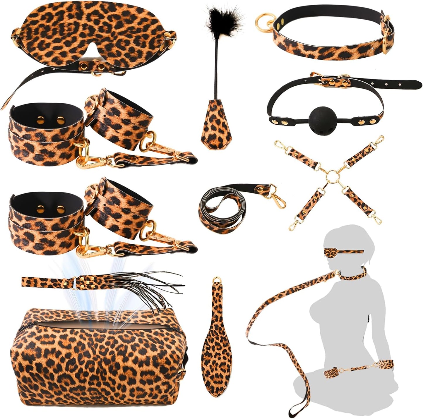 WildAfter 10-Piece Leopard BDSM Kit