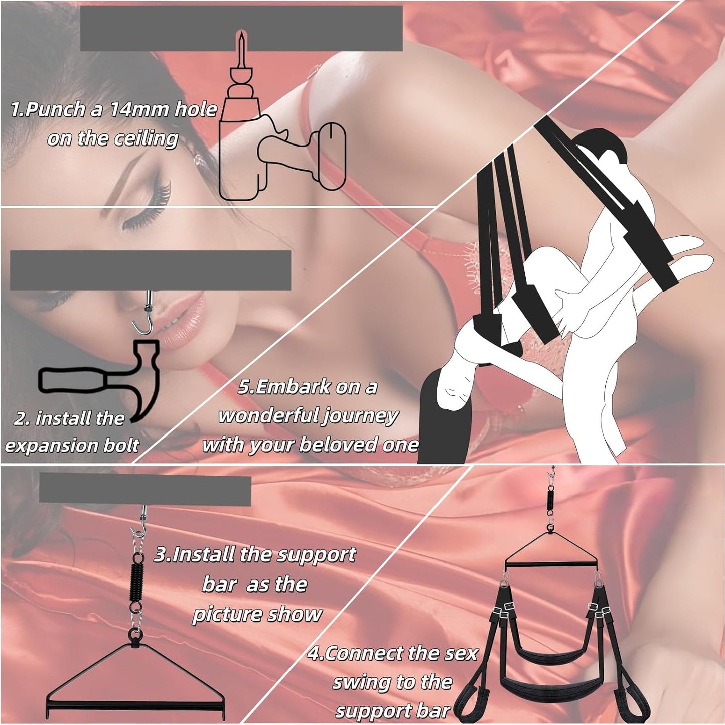 Luxury 3Rd Gen 180° Spinning Sex Swing – Ultra-Soft Fluffy Liner,Steel Triangle Support, 600 Lbs Capacity – Designed for Couples