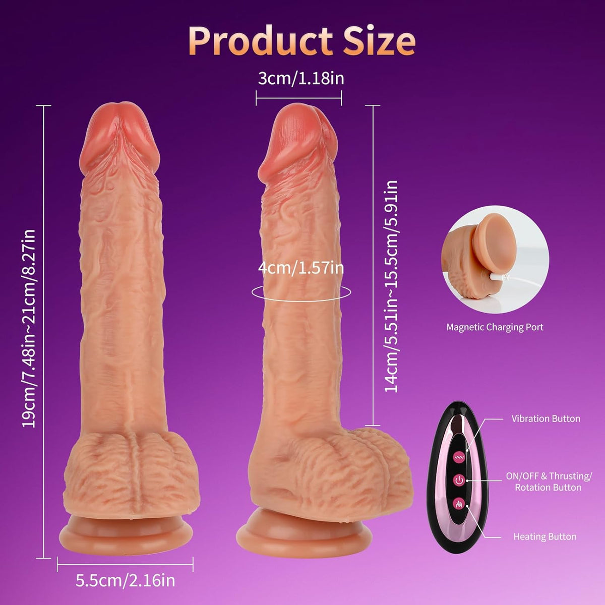 DuskSurge 8" Thrusting Heated Dildo Strap-On Set