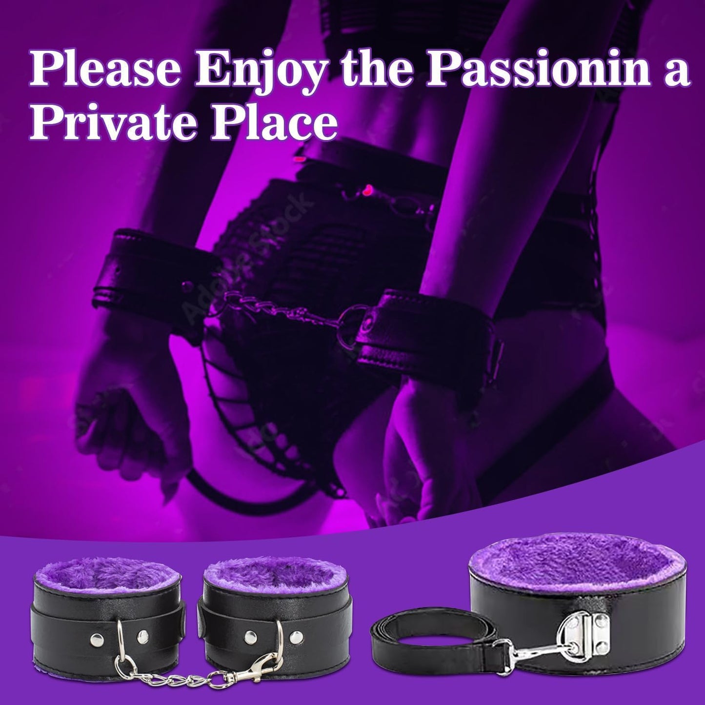 BDSM Sex Bondage Kit Restraints - 12PCS Sets with Adjustable Handcuffs Collar Ankle Cuff Blindfold Feather Tickler Anal Plug Adult Games Sex Toys for Men Women Couples Purple