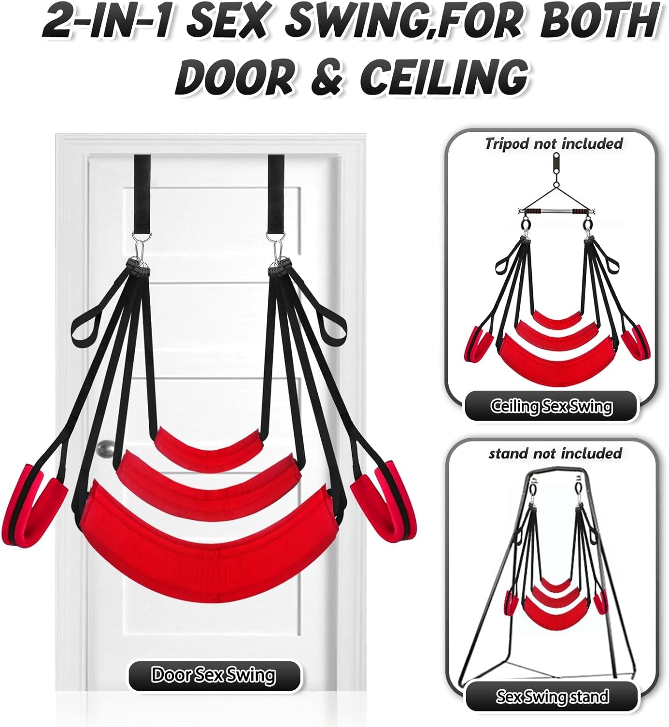 Sex Swing Adjustable BDSM Toys Sex Straps with Super Widened Seat Adjustable Sex Furniture for Women'S Pleasure Adult Sex Games Strong Support up to 800Lbs Sex Toys for Adults-Red