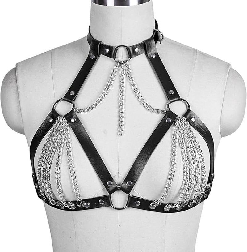 SilverSnare Layered PU Leather Chest Cage Bra Harness