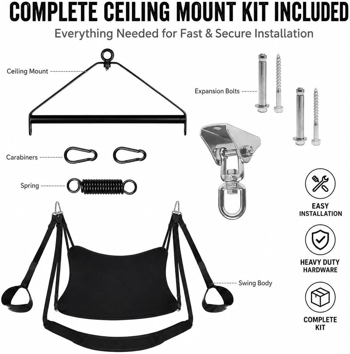 NightOrbit 360° Swivel Ceiling-Mounted Sex Swing with Neck Support