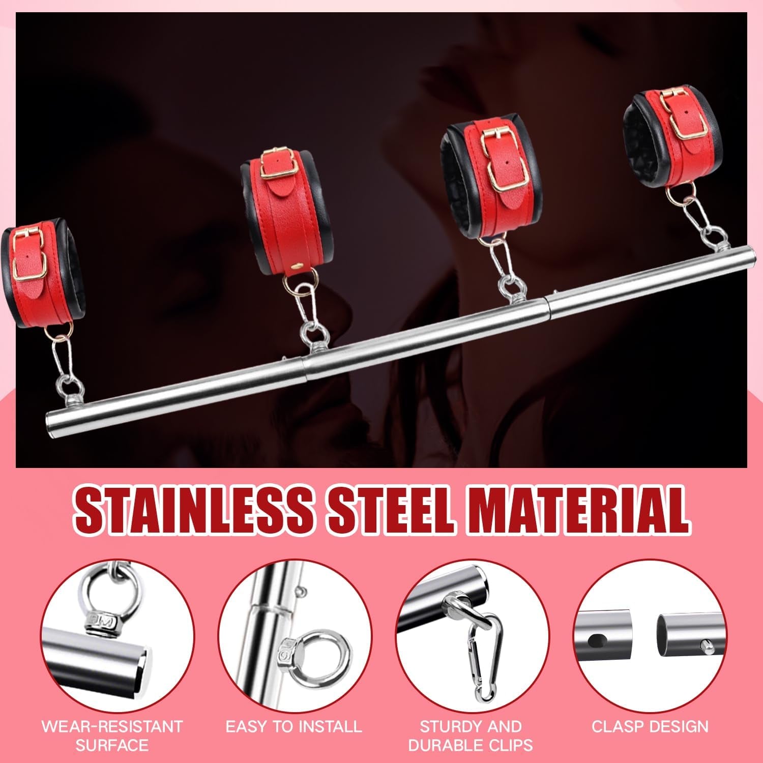 Spreader Bar Sex Toys BDSM Bondage Restraints with Leather Handcuffs Ankle Cuffs Furniture Restraints Kit Expandable Fetish Sm Games