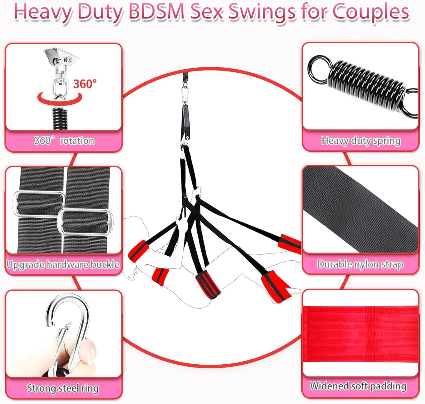 Sex Swing BDSM Sex Toys 360° Spinning Indoor Ceiling Sling with Premium Paint Stand Widened Thick Comfortable Padded Swing, Adjustable Hanging Door Sex Swing Set for Couples Adult