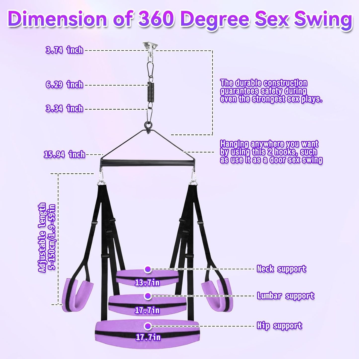 Sex Swing 360° Spinning Indoor Ceiling Sling with Widened Comfortable Seat, BDSM Sex Swings with Premium Paint Stand Adjustable Nylon Straps Strong Metal Hardware, Adult Sex Toys for Couples