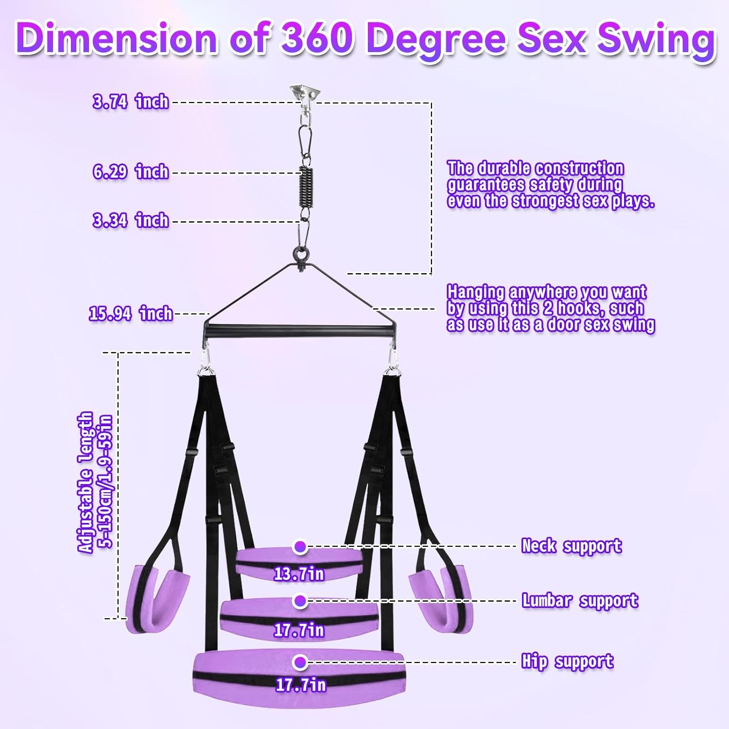 Sex Swing 360° Spinning Indoor Ceiling Sling with Widened Comfortable Seat, BDSM Sex Swings with Premium Paint Stand Adjustable Nylon Straps Strong Metal Hardware, Adult Sex Toys for Couples