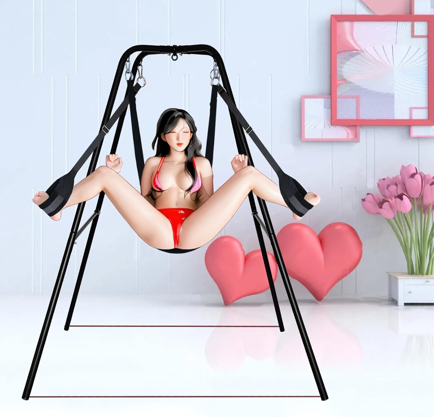 Sex Swing Stand with Sex Sling for Men Women&Couples,Adjustable Angle Sex Swing,Heavy Duty Steel Frame,Sex Furniture for Bedroom