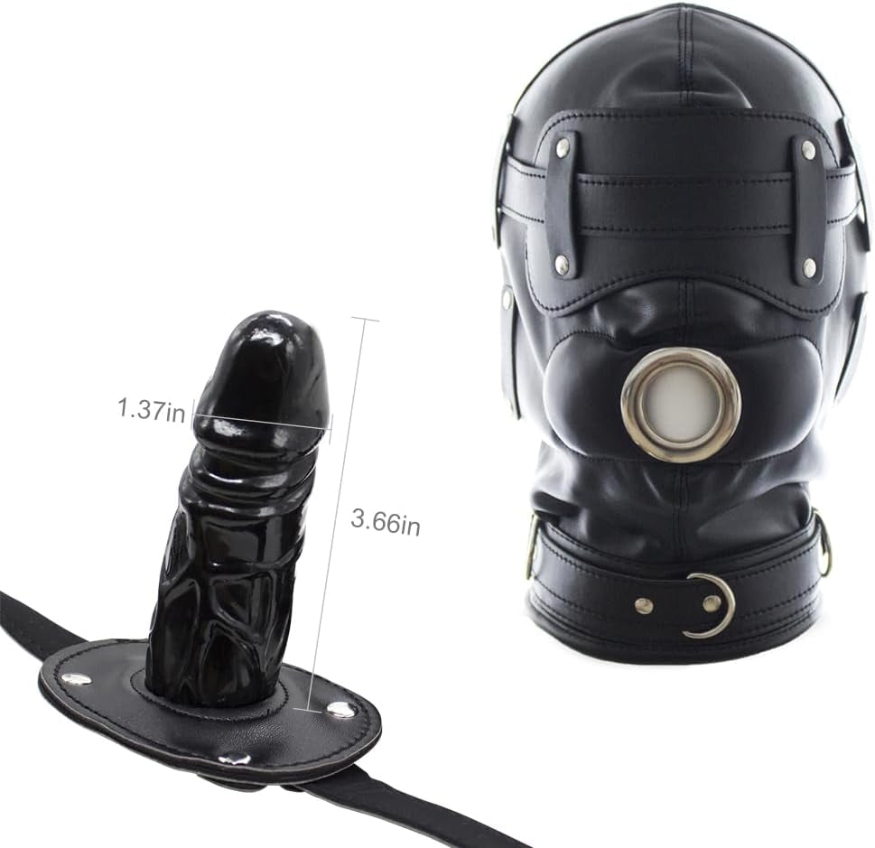 DuskShroud Leather Bondage Hood with Detachable Dildo Gag