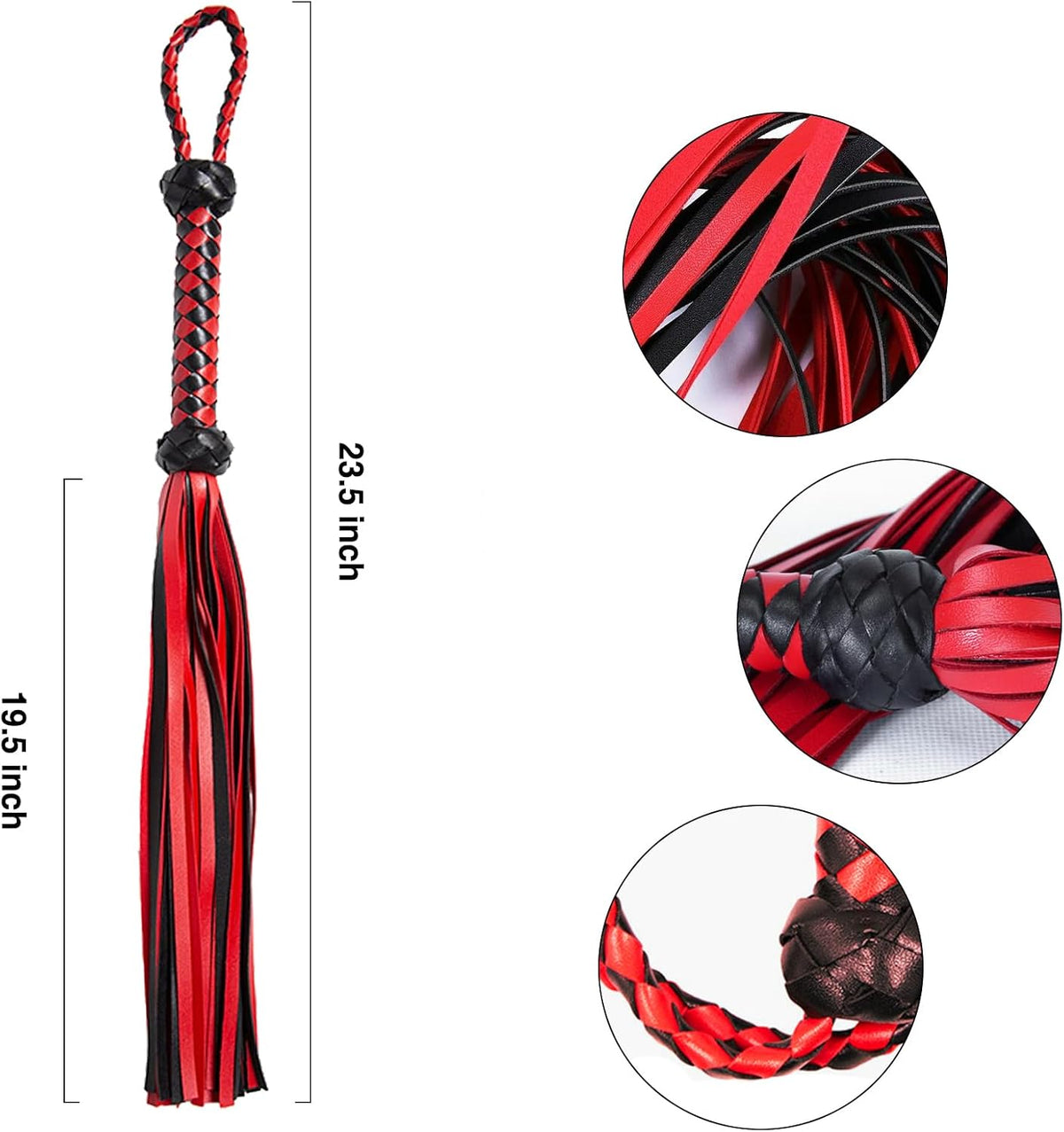 CrimsonLash 23 Inch Faux Leather Flogger Whip in Red and Black