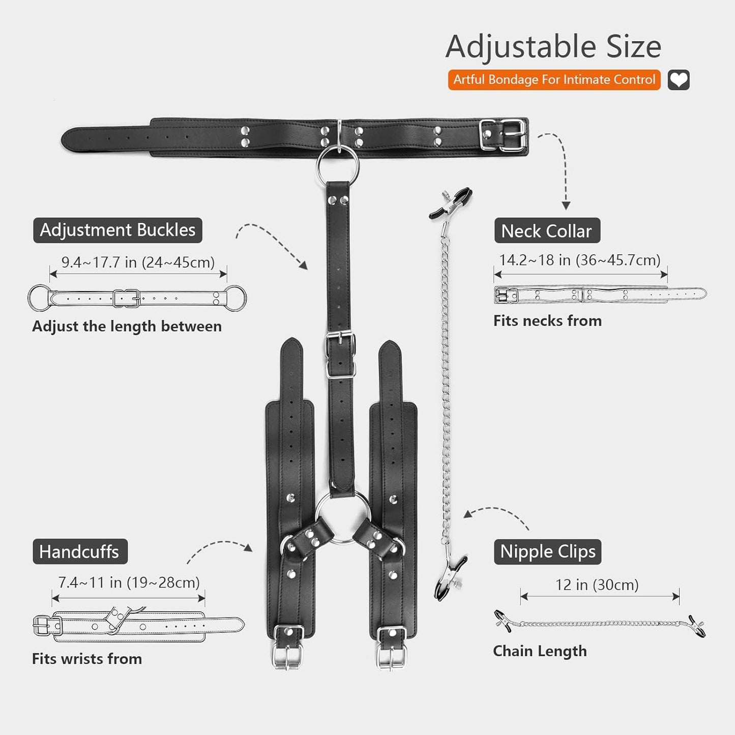 NightClaim BDSM Collar Restraint Set with Clamps