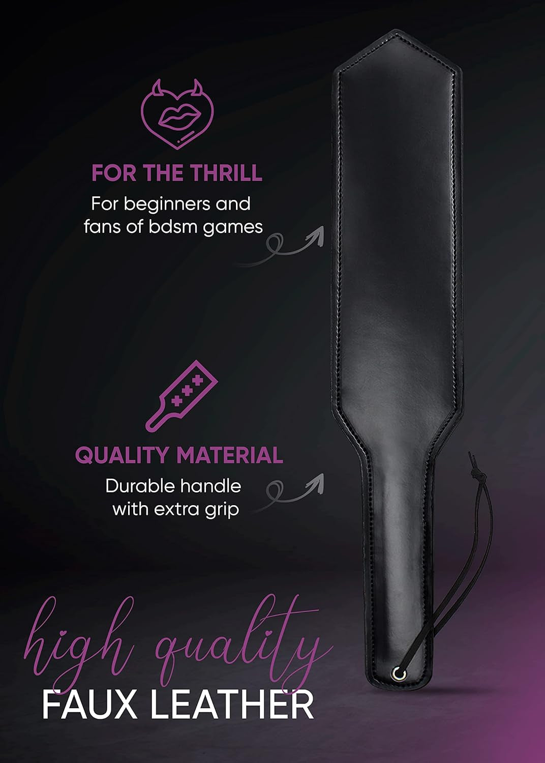 DarkReport Premium 16" Faux Leather Spanking Paddle with Wrist Loop