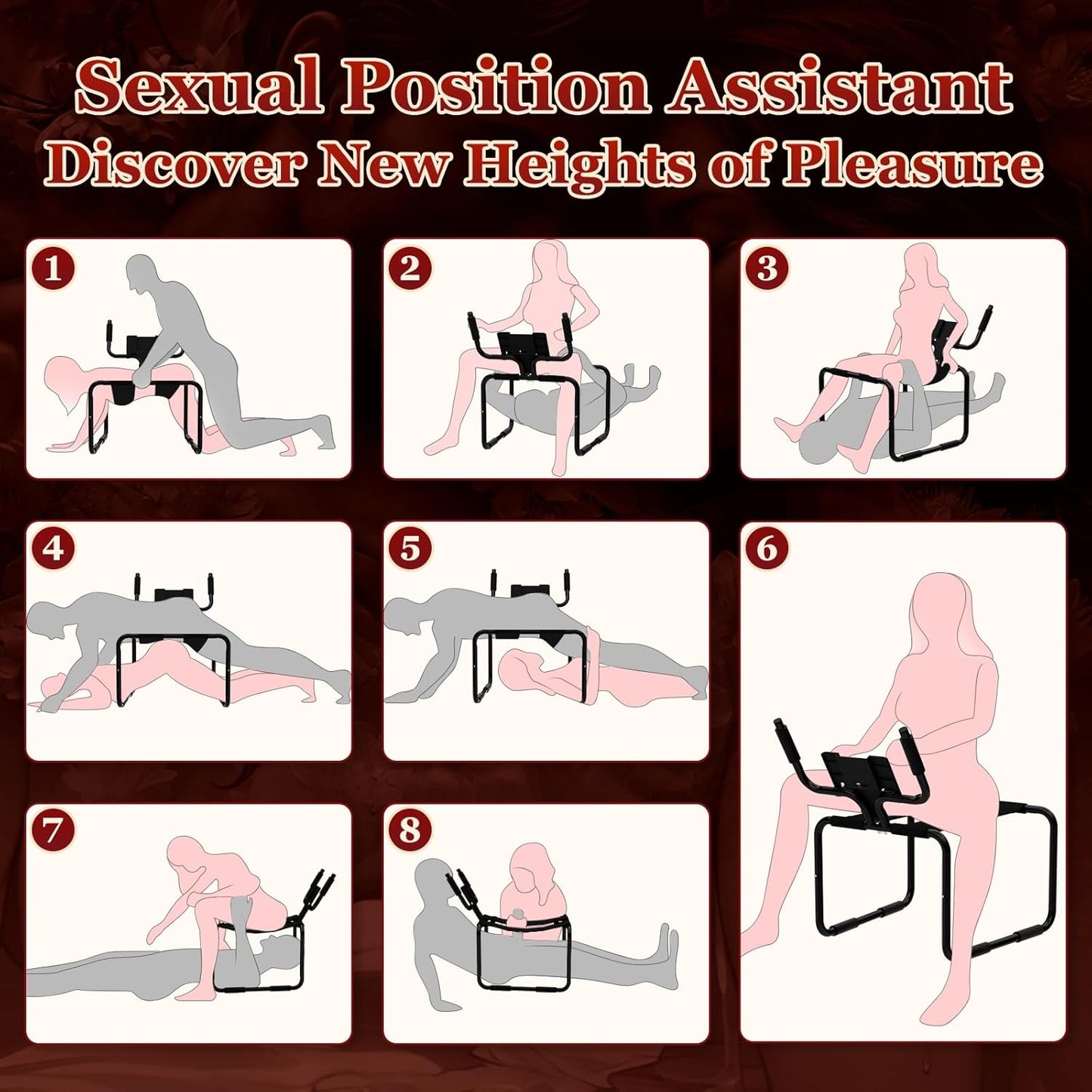 Multifunction Sex Position Enhancer Chair, Sex Stool with Adjustable Handrail&Phone Stand, Easy to Assemble, 350Lbs Weight Capacity, Sex Position Aid Bounced Sex Toys Furniture for Couples Women Men