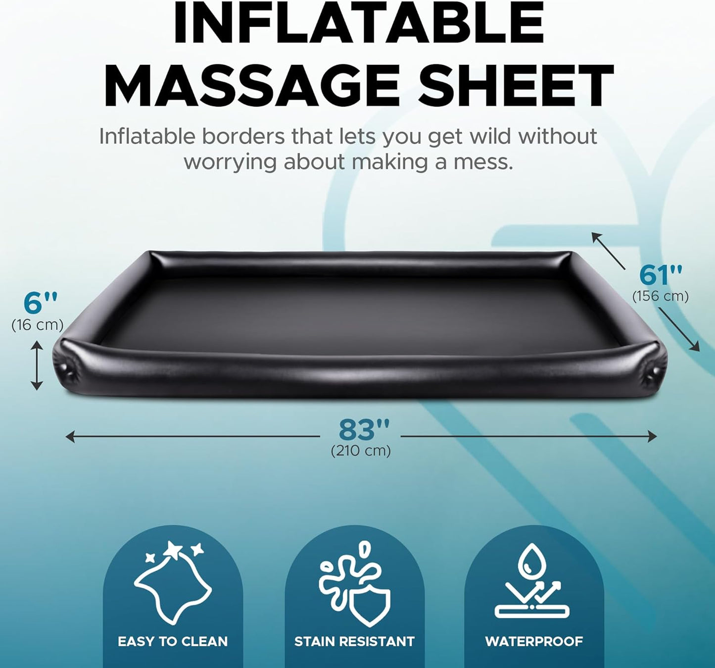 Inflatable Massage Sheet with Inflatable Sides | Black Durable PVC Waterproof | 210 X 156 X 16 Cm, 83 X 61 X 6 Inches | Protection against Oil, Water-Based, and Silicone-Based Products