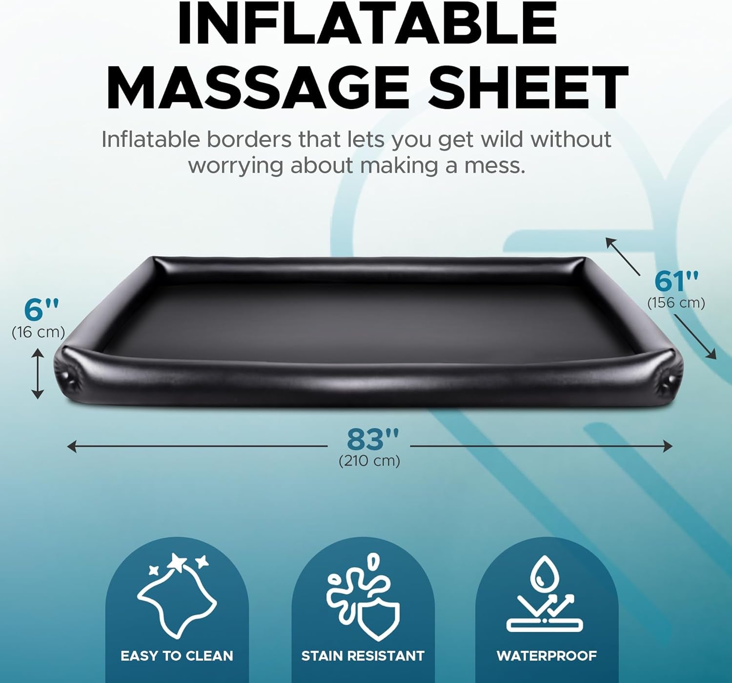 Inflatable Massage Sheet with Inflatable Sides | Black Durable PVC Waterproof | 210 X 156 X 16 Cm, 83 X 61 X 6 Inches | Protection against Oil, Water-Based, and Silicone-Based Products
