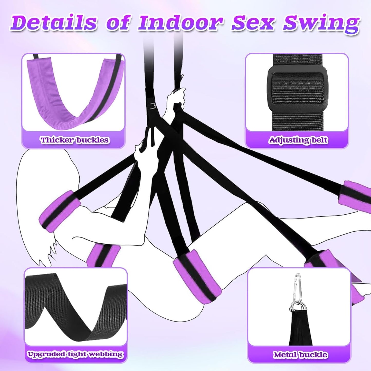 Sex Swing BDSM Sex Toys for Couples - Enhanced Ceiling & Door Sex Swings with Widened Neck Lumbar Hip Pads, Bondage Restraints Adult Toys with Adjustable Sex Straps, Holds up to 300 Lbs
