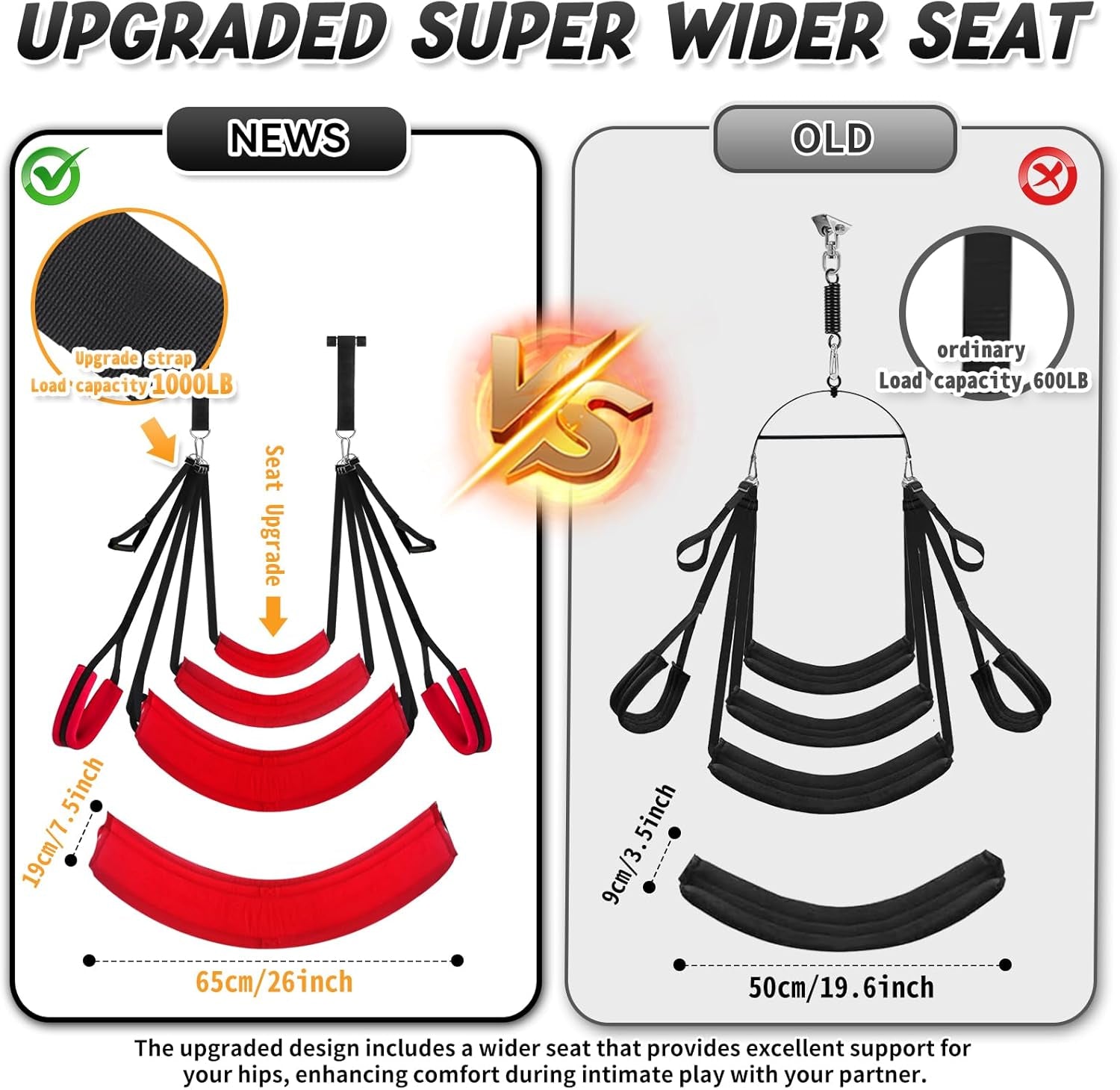 Door Sex Swing for Couples - Extra-Wide 26'' Thick Cushions & Adjustable Straps for Adult Bondage Games and Bedroom Restraints (Red)