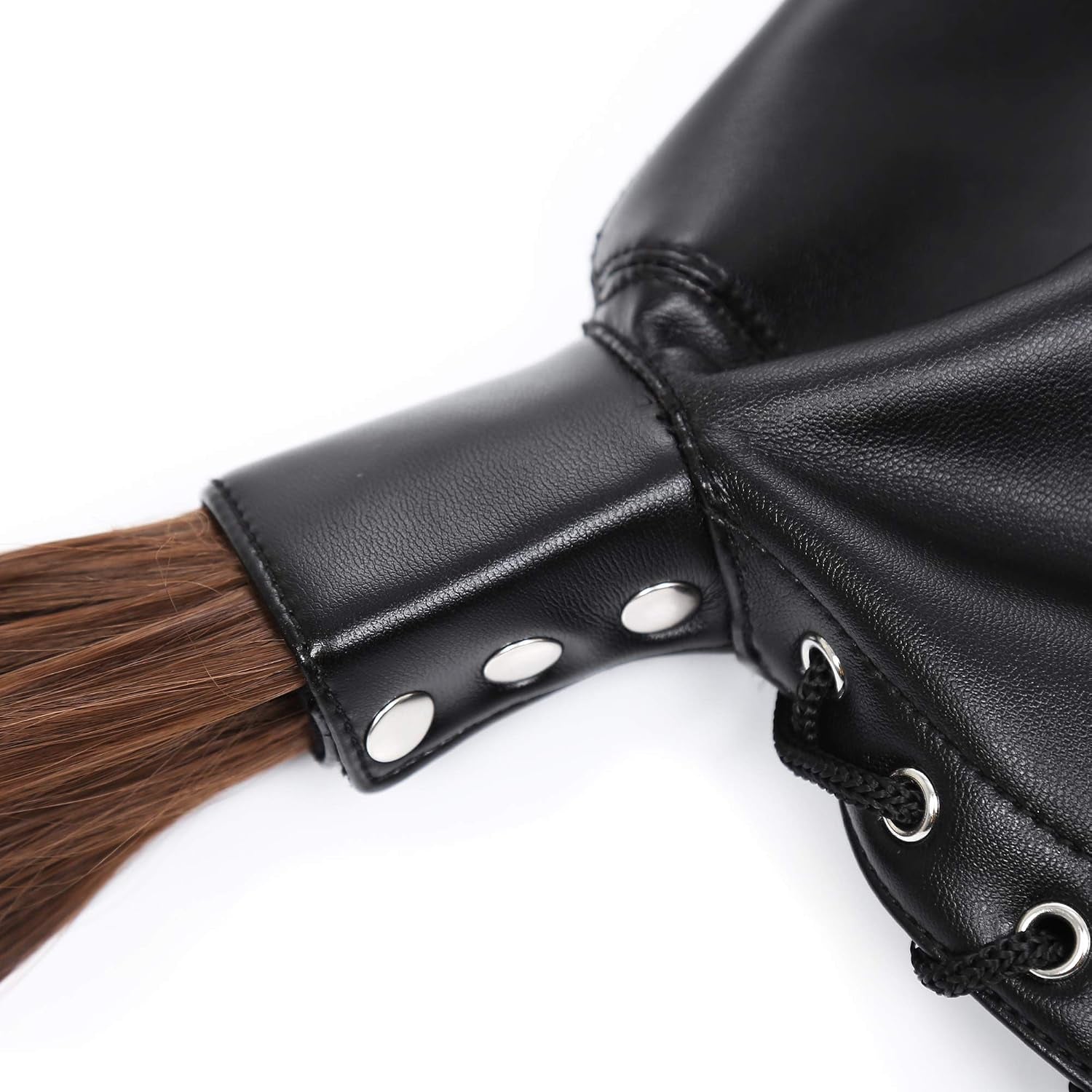 SableRite PU Leather Bondage Mask Hood with Wig
