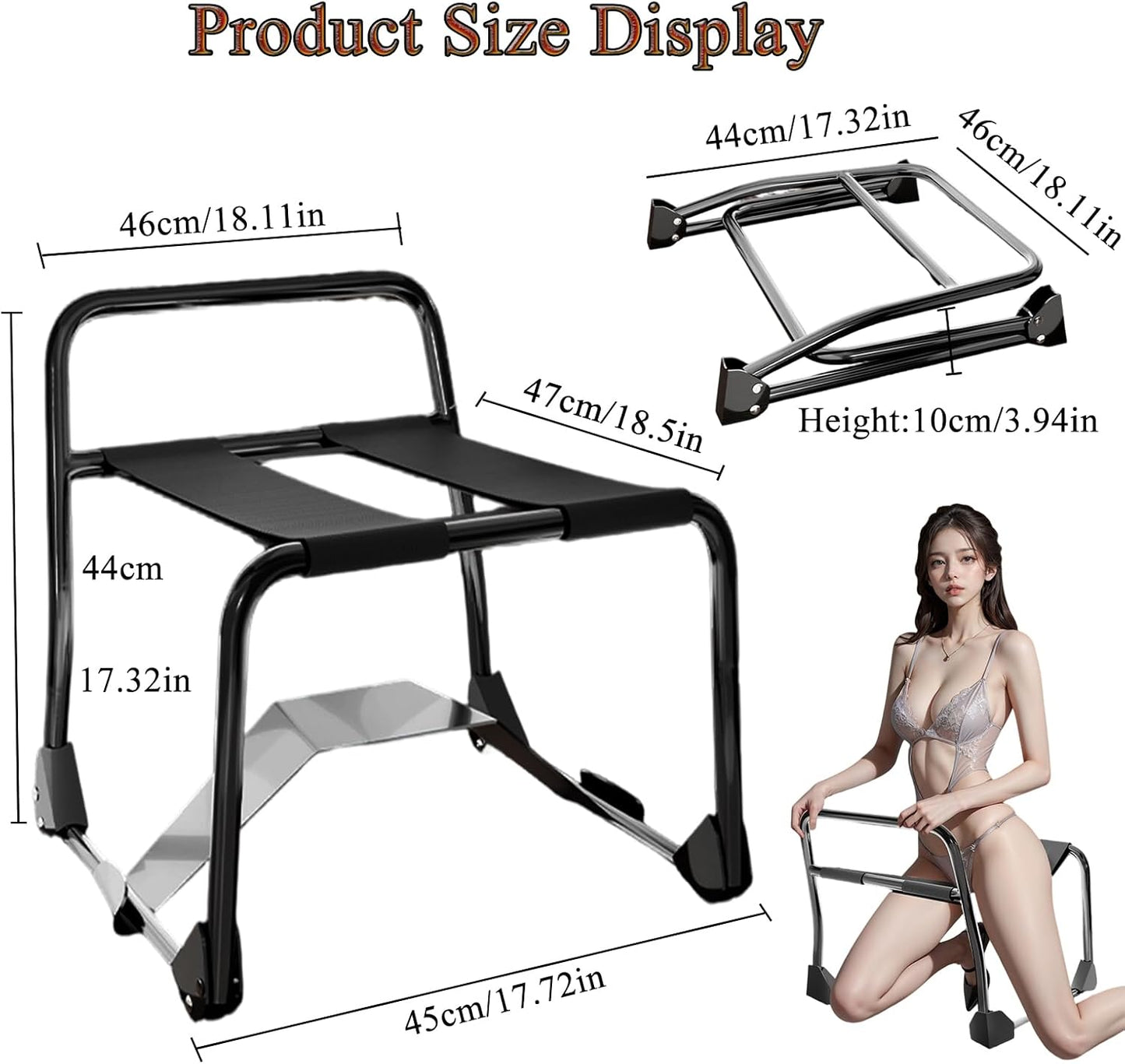 Folding Sex Chair, Sex Position Enhancer Chair,Large Size Position Aids Chair with Handrail Novelty Sex Toy Sex Games Portable Sex Bench for Couples Adult SM Games (Dark Black)