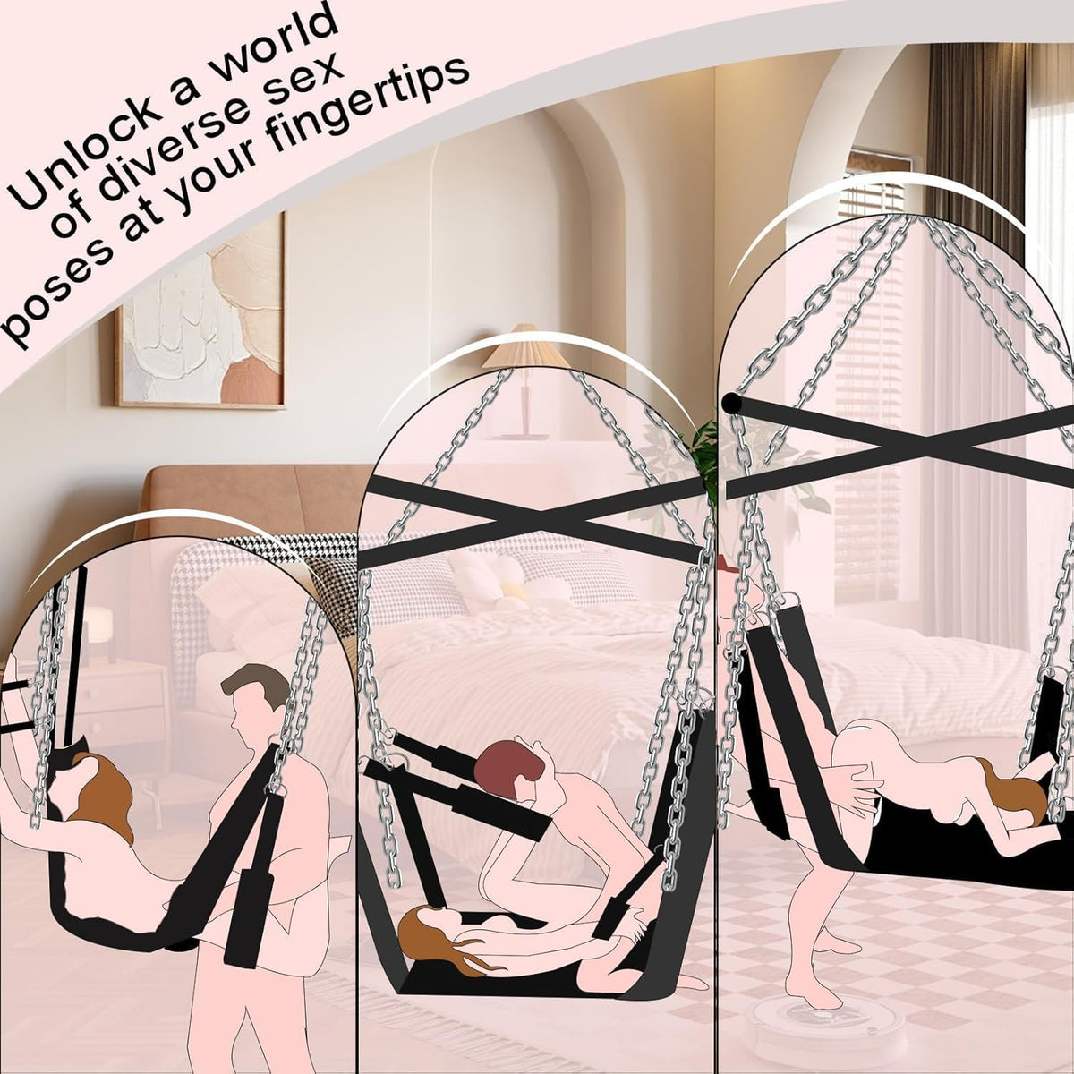 SilentSurrender 360° Spinning Ceiling Sex Swing with Steel Frame and Cuffs