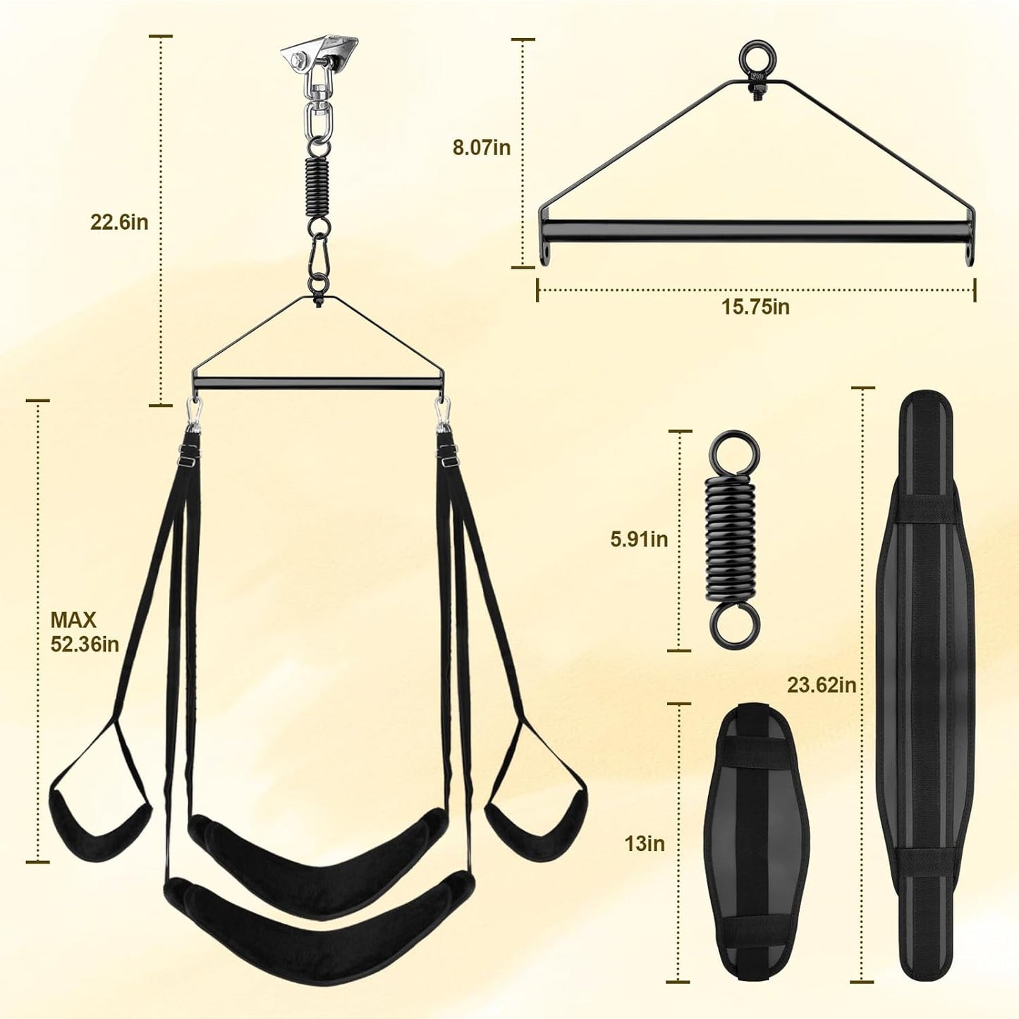 BDSM Adult Sex Swing - 360 Degree Spinning Indoor Ceiling Sling with Adjustable Thigh Restraints, Premium Paint Stand Holds up to 700Lbs, Plush Cushion Bondage Sex Chair Sex Toys for Men Women