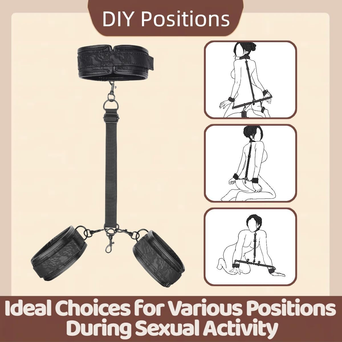 Spreader Bar BDSM Bondage Restraints Kit 11PCS Sex Toys Handcuffs Ankle Collar Cuffs Nipple Clamps Ball Gag Blindfold Paddle Dice PU Leather Lace Pattern Adjustable Adult Games for Couples