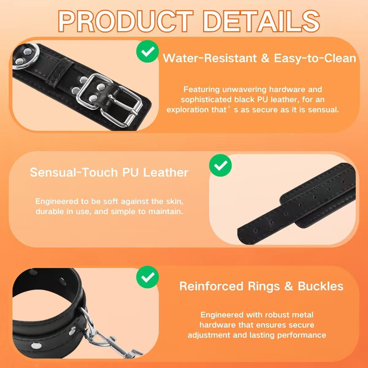 Sex Bondage Restraints BDSM Kit 9 PCS Handcuffs Ankle Collar Cuffs Thigh Cuff Blindfold Waist Strap Cross Strap Traction Chain Sex Toys Adjustable for Couple Men and Women