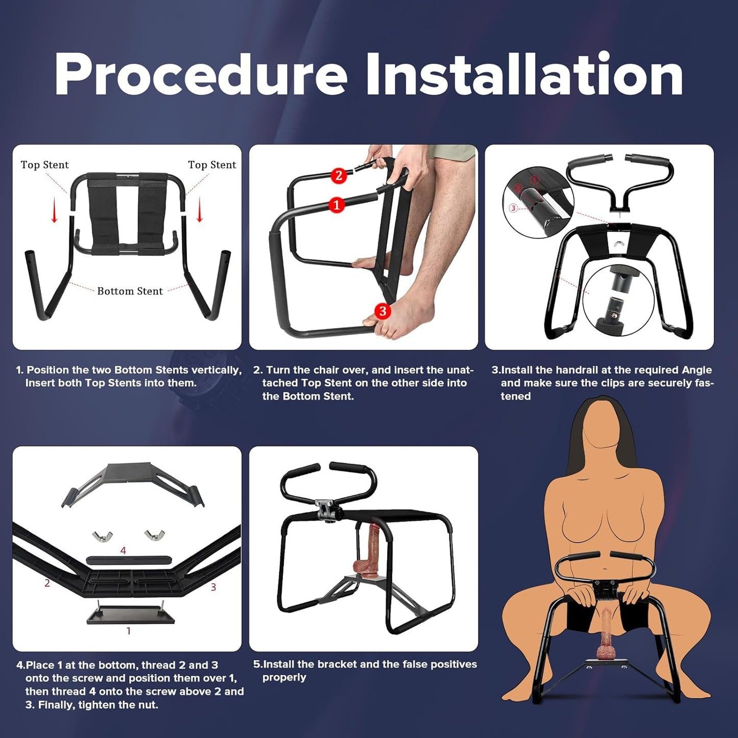 Adjustable Sex Chair for Couples – Sturdy Love Position Furniture for Bedroom, Intimate Games & SM Play Bench, Heavy-Duty Sex Position Enhancer with Soft Seat, Handrail Support & Easy Assembly