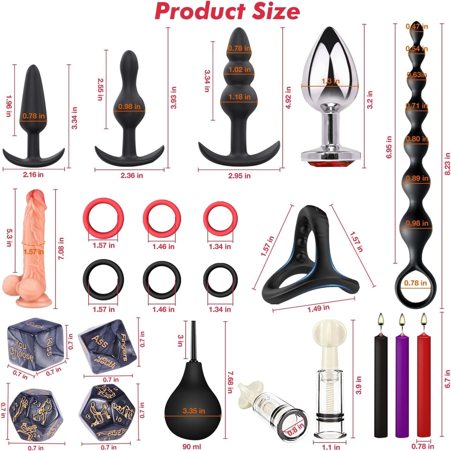 Sex Toys BDSM Restraints Dildo, 36Pcs Kit Bondage Gear and Accessories for Adult Women and Couples (Red)