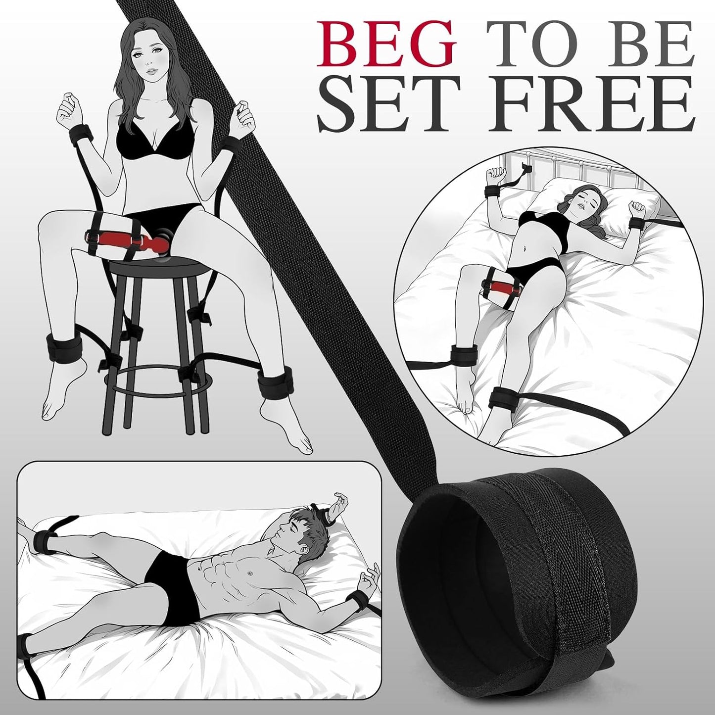 SurrenderSuite BDSM Bed Restraints Set | Wand Holder