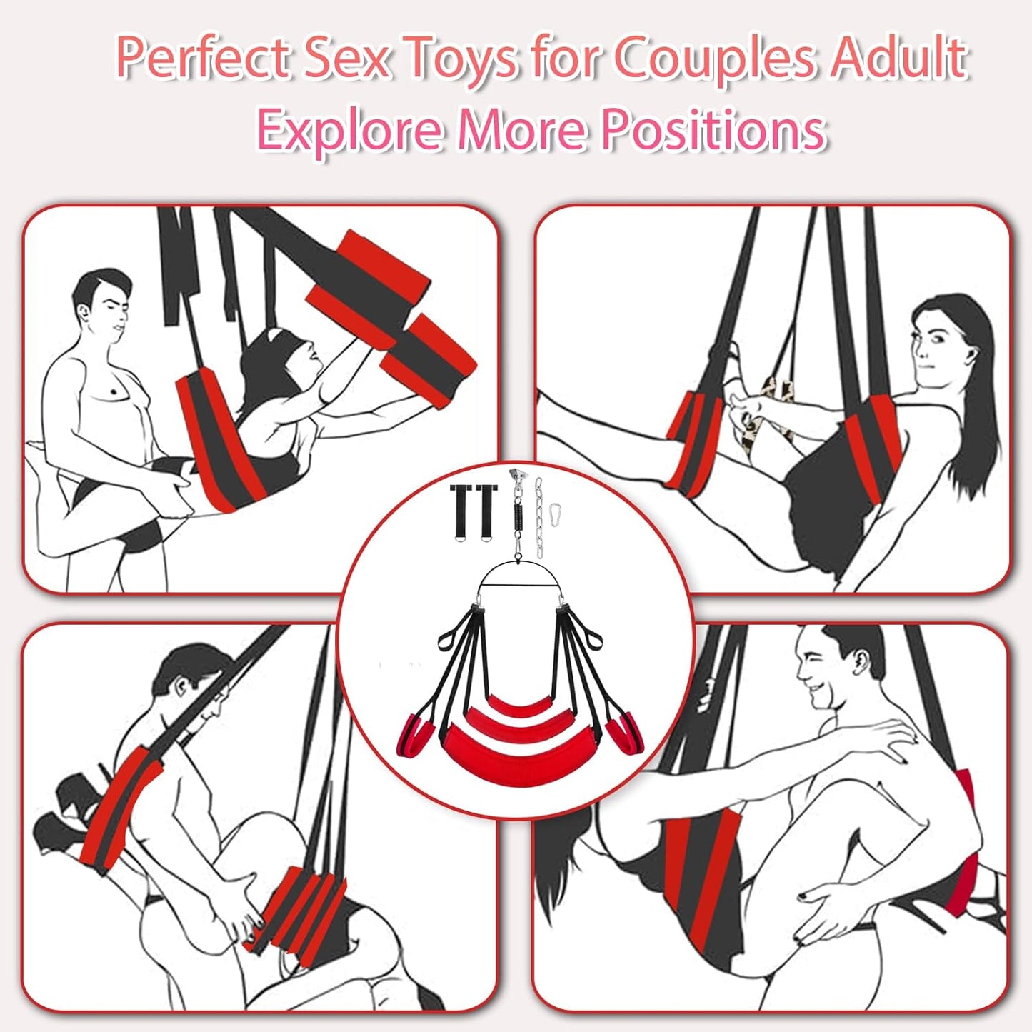 Sex Swing BDSM Sex Toys 360° Spinning Indoor Ceiling Sling with Premium Paint Stand Widened Thick Comfortable Padded Swing, Adjustable Hanging Door Sex Swing Set for Couples Adult