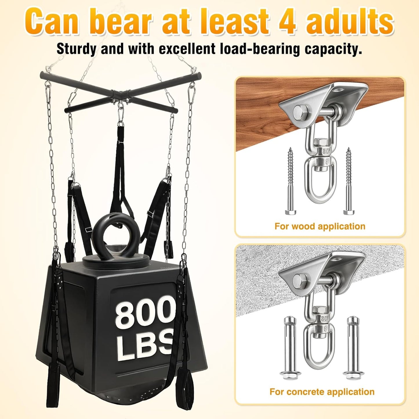 MidnightAnchor Ceiling 360 Sex Swing | 800 lb BDSM Swing Kit