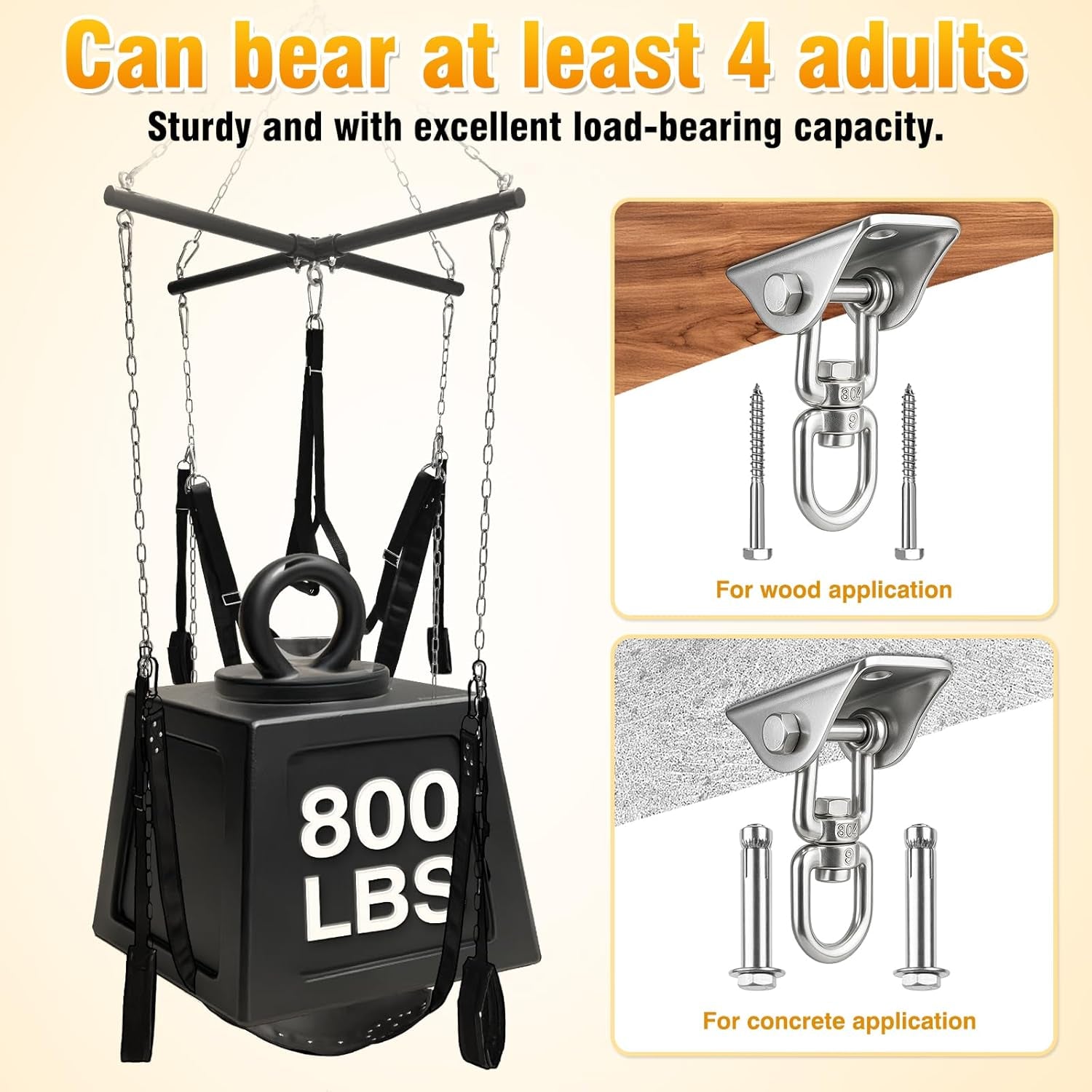 MidnightAnchor Ceiling 360 Sex Swing | 800 lb BDSM Swing Kit