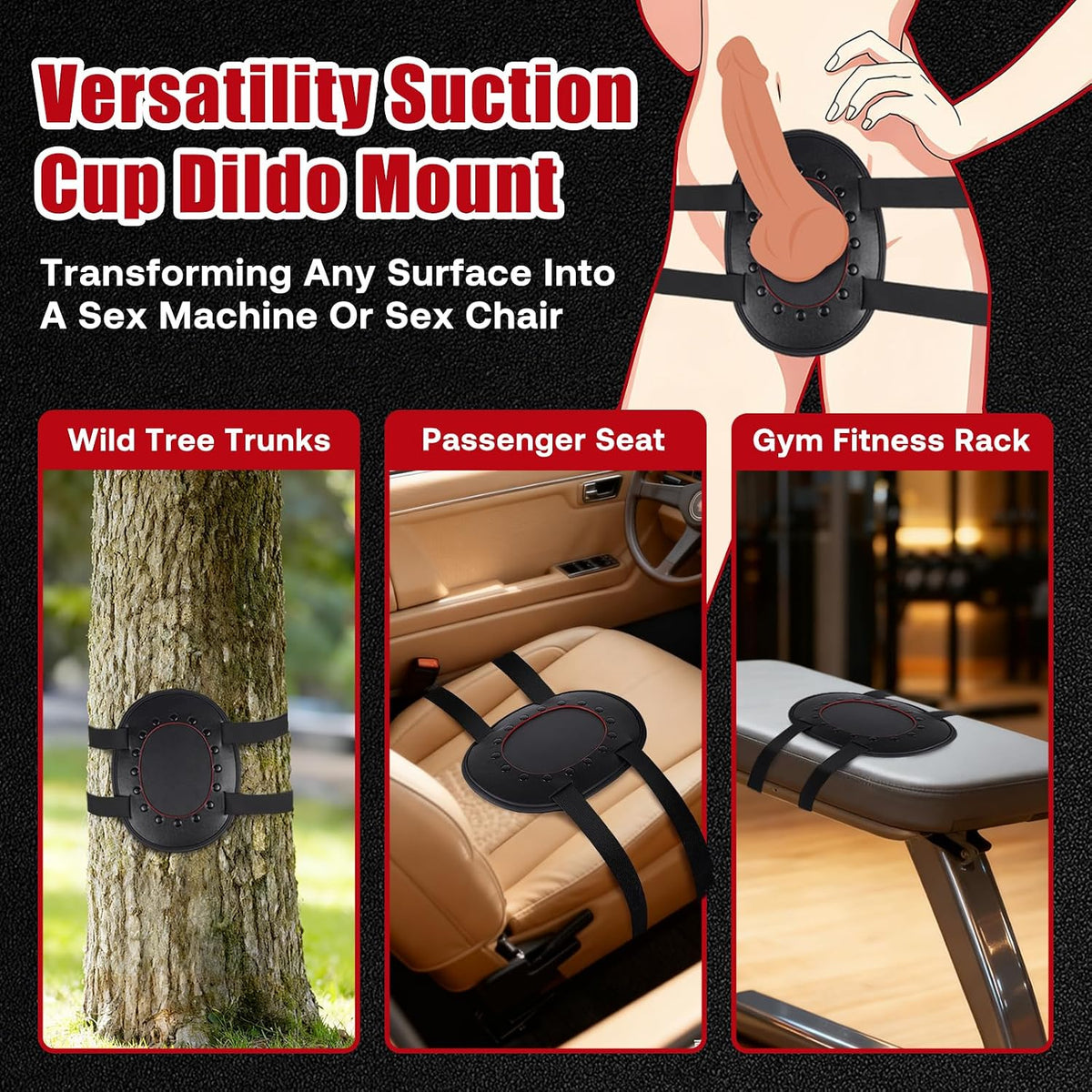 NoirPlate Suction Cup Dildo Mount with Adjustable Straps for Hands-Free Play