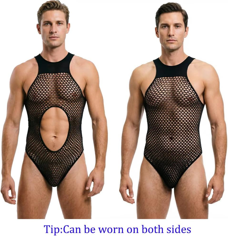 NightSnare Men's SM Play Sheer Fishnet Bodysuit