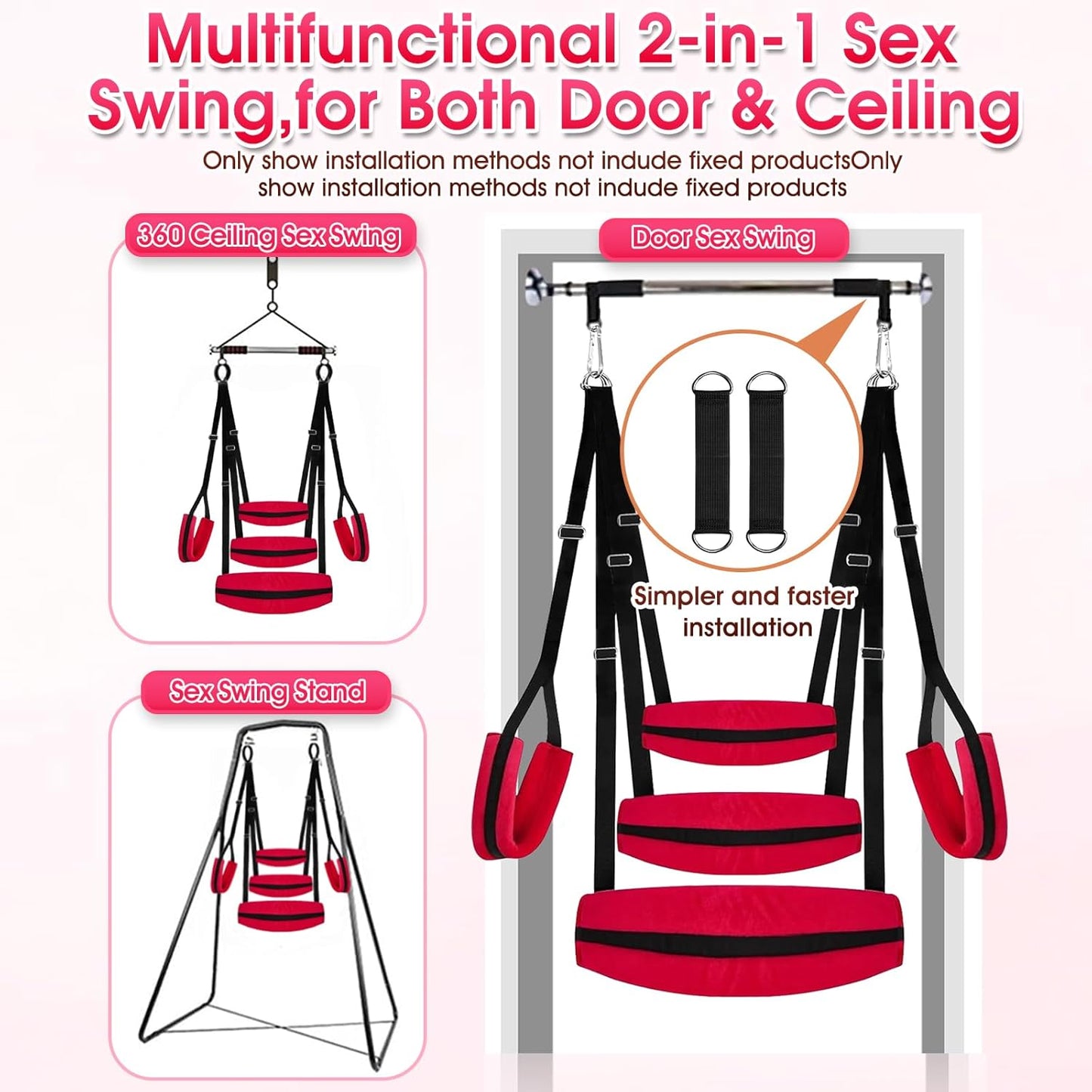 Sex Swing BDSM Sex Toys Sex Swings with Hanging Door Straps Widened Comfortable Swing Cushion Adjustable Hardware Buckles, Kinky Adult Sex Toys Sex Furniture for Men Women Couples Red
