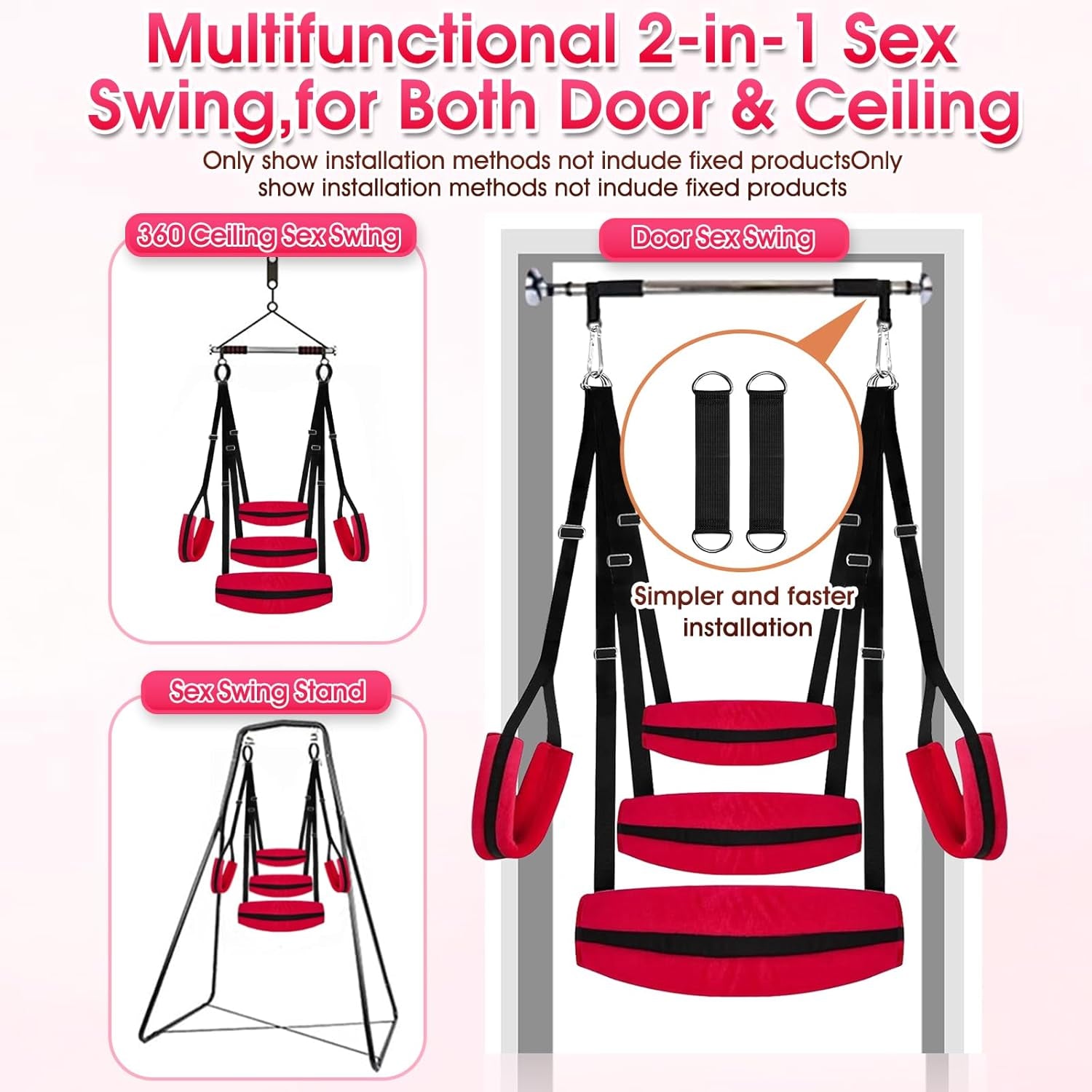 Sex Swing BDSM Sex Toys Sex Swings with Hanging Door Straps Widened Comfortable Swing Cushion Adjustable Hardware Buckles, Kinky Adult Sex Toys Sex Furniture for Men Women Couples Red