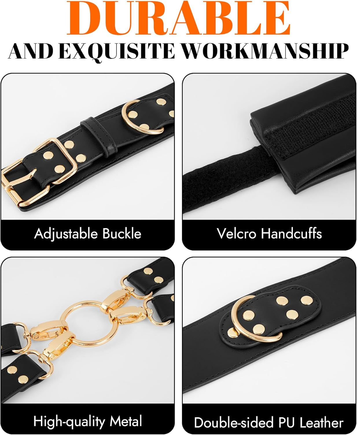 Sex Bondage BDSM Kit Restraints Adult SM 6PCS Sets with Adjustable Handcuffs Ankle Cuff Thigh Cuffs Waist Strap Blindfold Cross Strap Sex Toys for Men Women and Couples, Black
