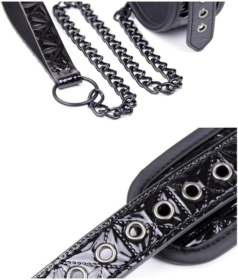 VelvetLeash Adjustable BDSM Leather Collar & Chain