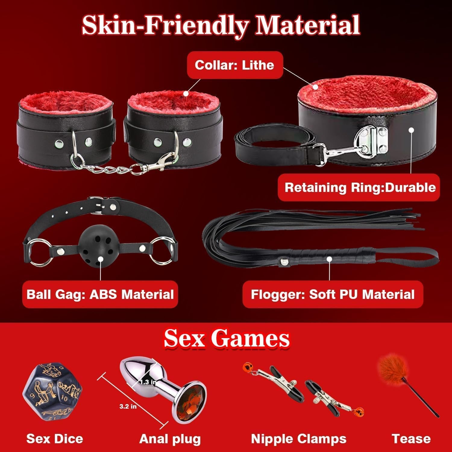 BDSM Couples Sex Toys Bondage - 12 Pcs Kit Bondage Restraint Gear and Accessories Set Adult Toys for Women and Man