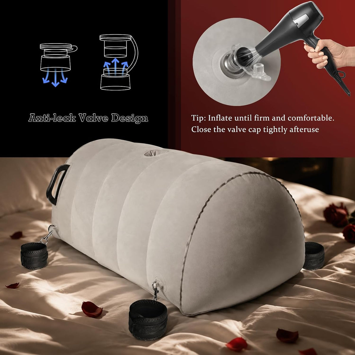 NightPitch Inflatable Sex Pillow with Dildo Mount and BDSM Cuff Kit