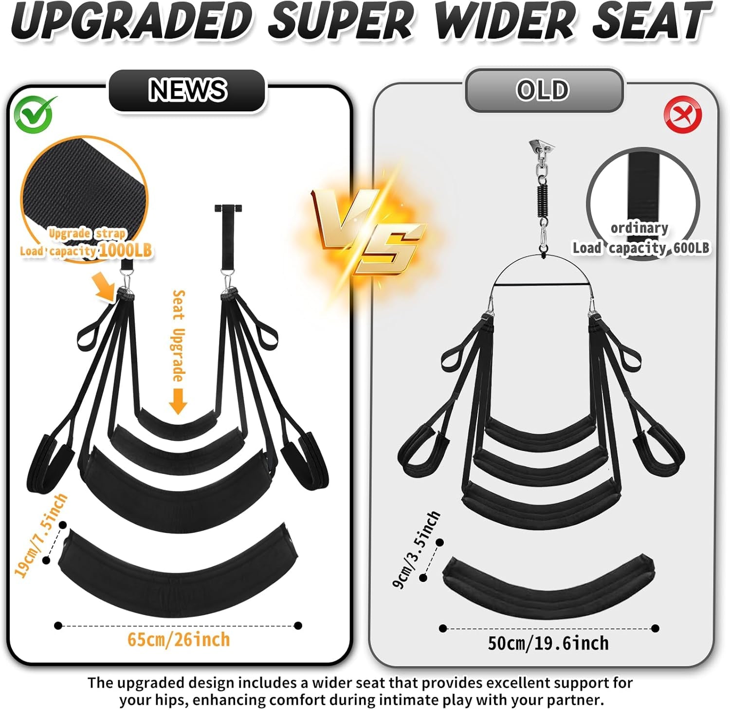 Sex Swing Adjustable BDSM Toys Sex Straps with Super Widened Seat Adjustable Sex Furniture for Women'S Pleasure Adult Sex Games Strong Support up to 800Lbs Sex Toys for Adults-Black