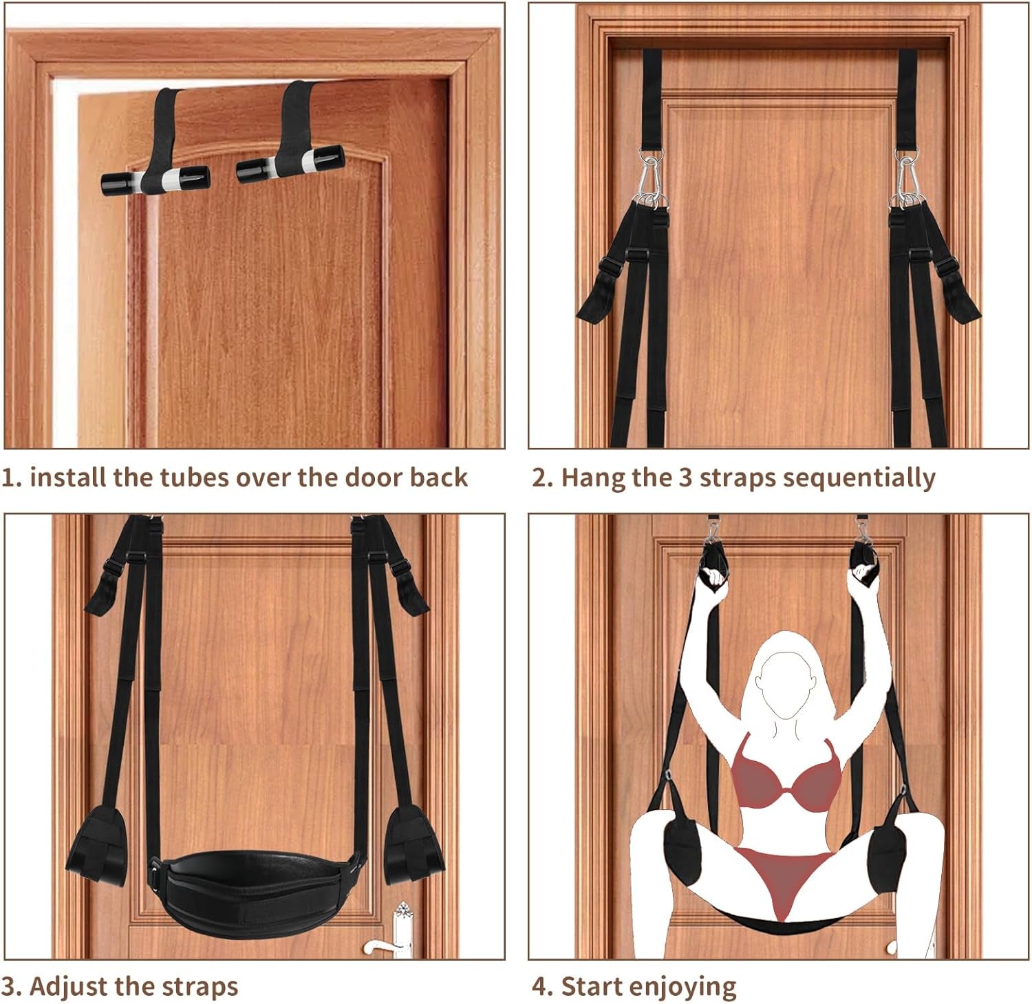 BDSM Door Sex Swings with Seat, Bondage Slave Leather Soft Plush Sex Slings with Adjustable Straps, Hanging Door Handcuffs Leg Restraints Spreader Kinky Adult Sex Toys for Couple, Holds up to 300Lbs