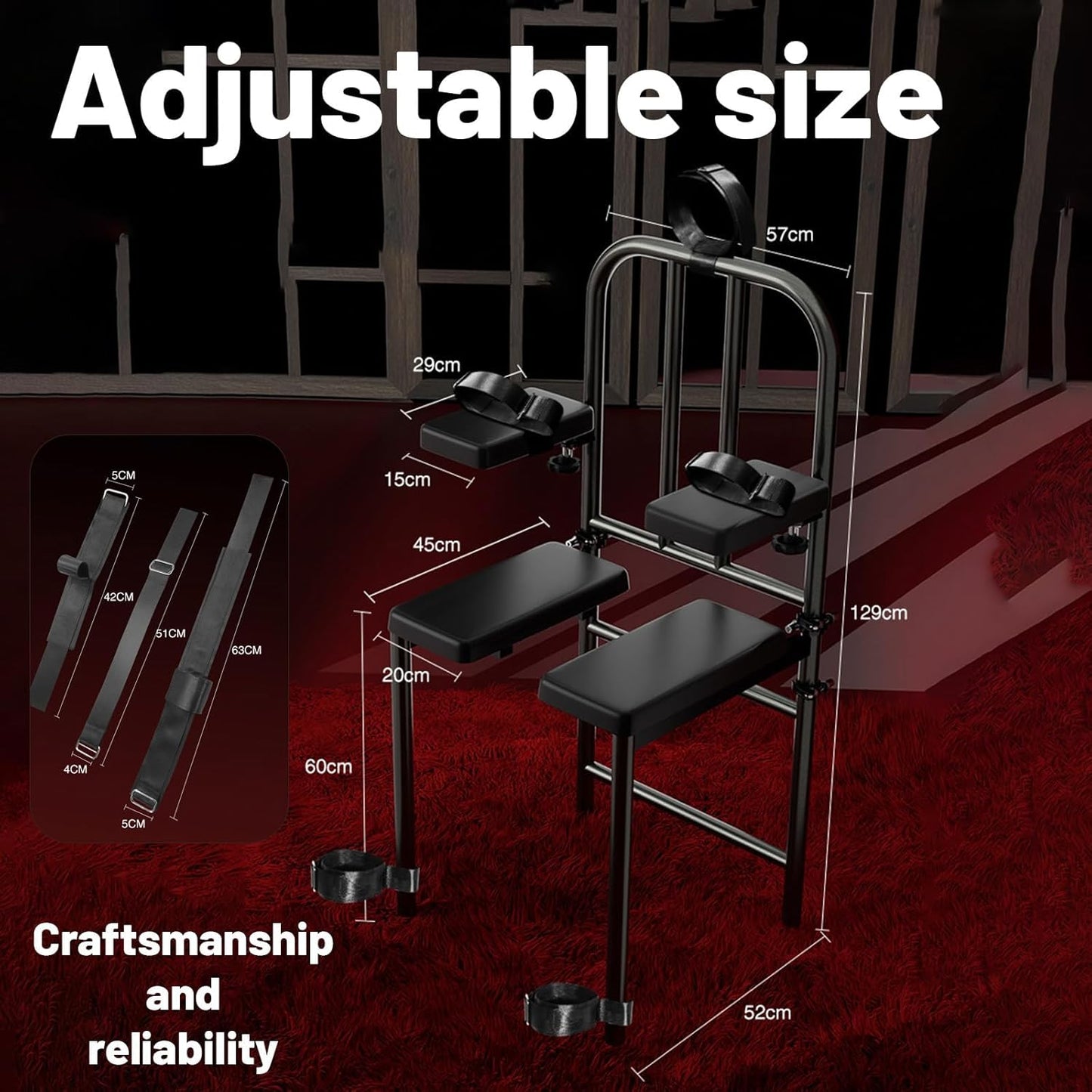 Bondage Furniture, Sex Chair, Sex Bench, BDSM Chair, Adjustable Restraint Wrist Cuffs Included, Ultimate Fully Adjustable Obedience Chair, Novelty BDSM Sex Toy for Adult Game.